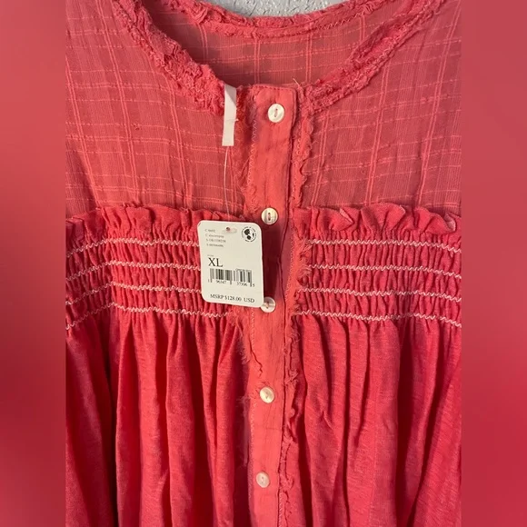 Free People Sea Breeze Tunic Top Blouse in Electropop Pink - Picture 6 of 6